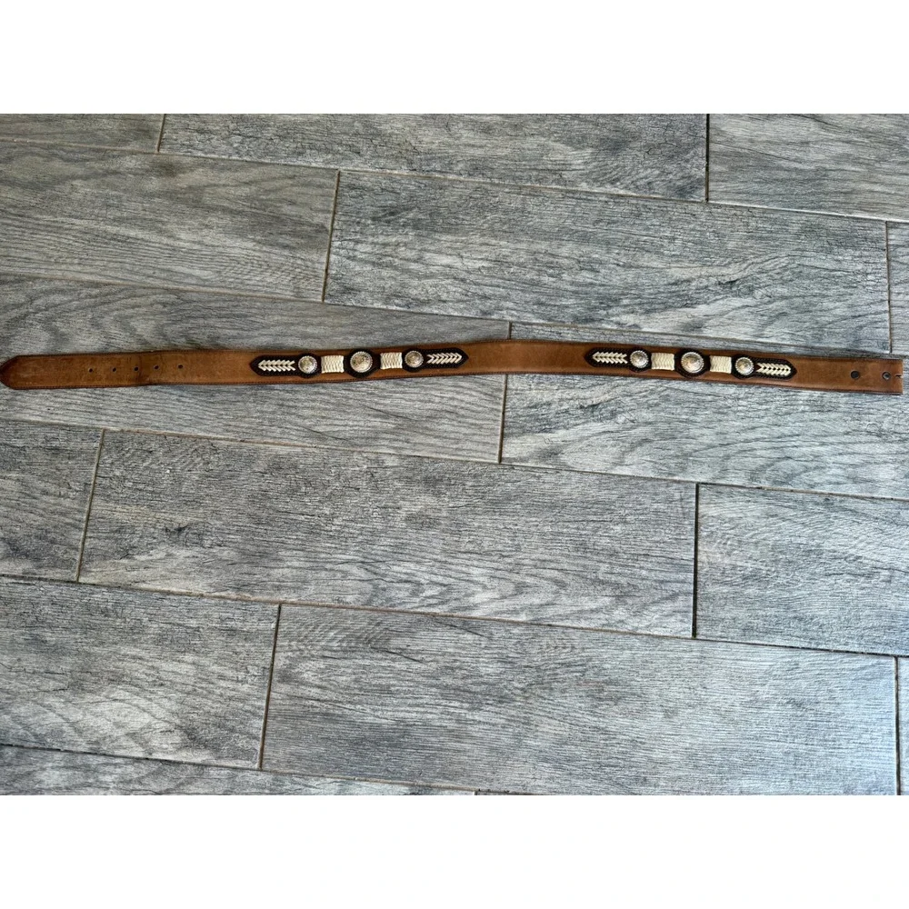 Justin Leather Western Belt 32 Brown Braided Concho Inlay Strap Mens Cowboy